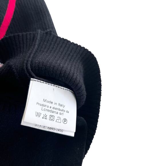 Loredana Black Ribbed Knit Red Trim Asymmetric Ruffle Crewneck Sweater Size M - Picture 7 of 8